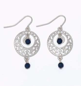 Silver Scrolls w/ Navy Dangle Earrings