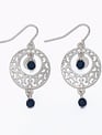 Silver Scrolls w/ Navy Dangle Earrings