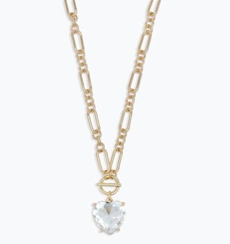 Clear Crystal Heart w/ Gold Chain Necklace