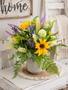 Custom Black Eyed Susan & Forget Me Not in Textured Container