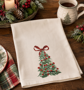 Christmas Tree with Bow Tea Towel