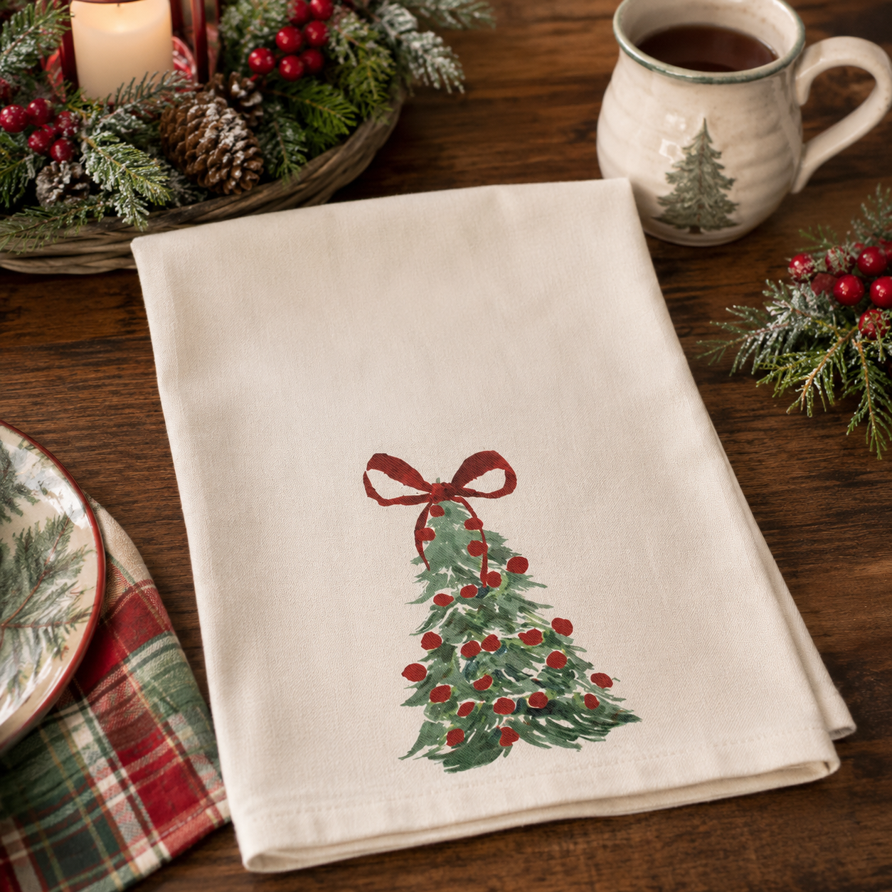 Christmas Tree with Bow Tea Towel