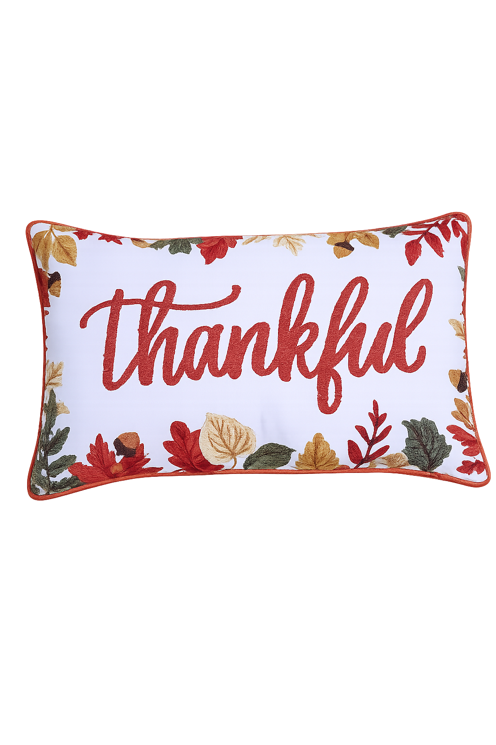 Embroidered Thankful Leaves Pillow