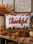 Embroidered Thankful Leaves Pillow