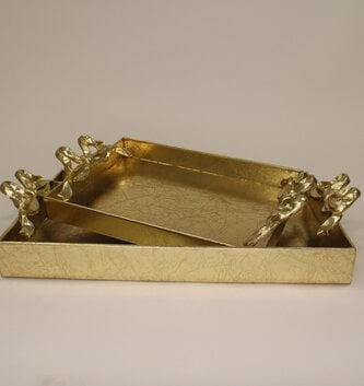 Golden Metal Tray w/ Bow Handles (2-Sizes)