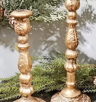 Set of 2 Golden Metal Taper Candle Sticks
