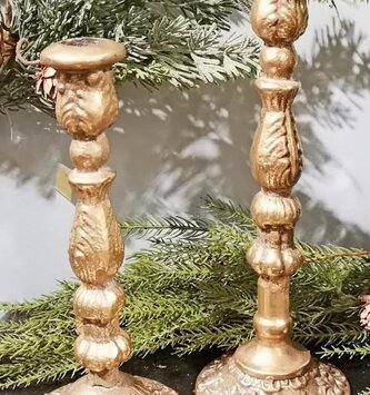 Set of 2 Golden Metal Taper Candle Sticks