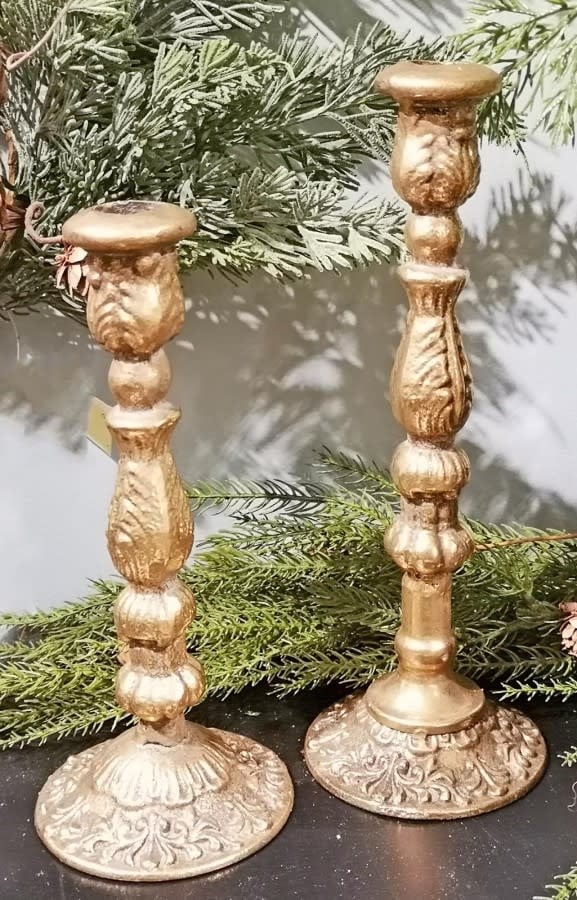 Set of 2 Golden Metal Taper Candle Sticks