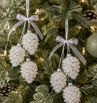 White Pinecone Cluster Ornament