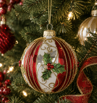 Holly Leaf Glass Ball Ornament