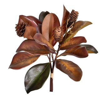 Fall Magnolia Leaf Bundle w/ Pinecone 17" Brown