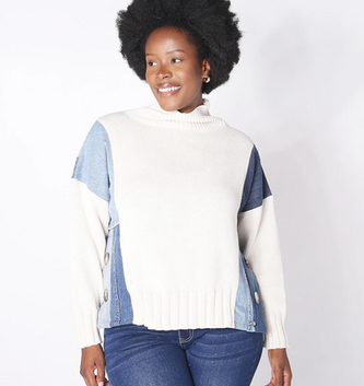 Hand Crafted Denim Panel 100% Cotton Sweater (2 Colors)