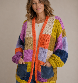 Hand Knit Callie Cardigan w/ Denim Pockets