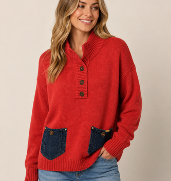 Handcrafted 100% Cotton Pullover w/ Denim Pockets