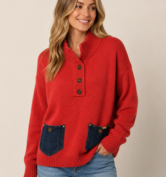 Handcrafted 100% Cotton Pullover w/ Denim Pockets