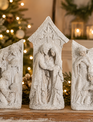 3 Piece White Glitter Nativity Set