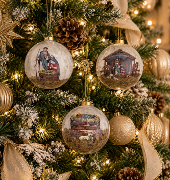 Nativity Scene Paper Mache Ornament (3-Styles)