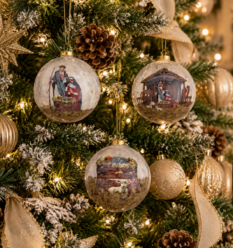 Nativity Scene Paper Mache Ornament (3-Styles)