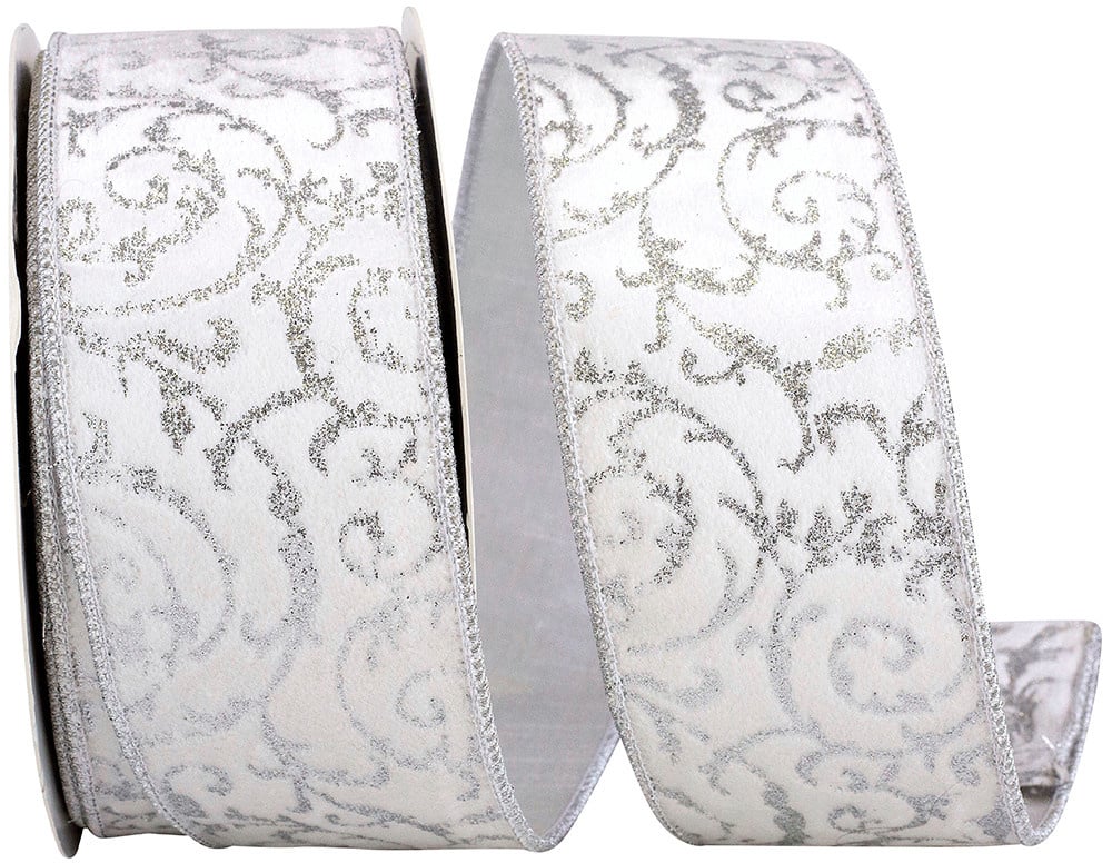 2.5" x 10 Yards Filigree Deluxe Velvet Metallic Wired Ribbon