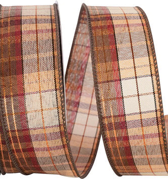 1.5" x 20 Yards Chocolate Copper Plaid Wired Edge Ribbon