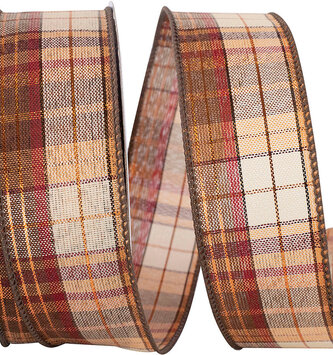 1.5" x 20 Yards Chocolate Copper Plaid Wired Edge Ribbon