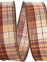 1.5" x 20 Yards Chocolate Copper Plaid Wired Edge Ribbon