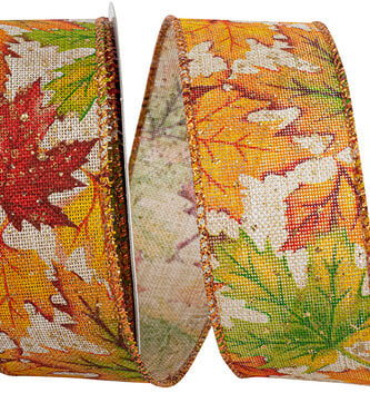 1.5" x 10 Yards Multi Color Leaf Wired Edge Ribbon
