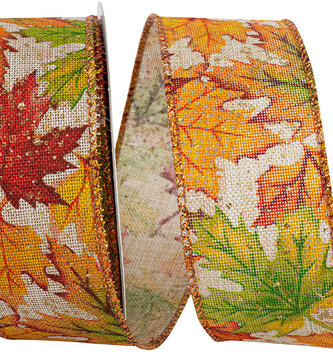 1.5" x 10 Yards Multi Color Leaf Wired Edge Ribbon