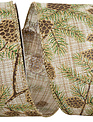 2.5" x 10 Yards Linen Pinecone Glitter Wired Edge Ribbon