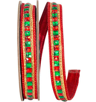7/8" x 5 Yards Jewel Accent Two Sided Wired Edge Ribbon
