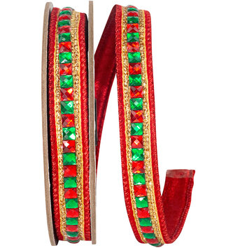 7/8" x 5 Yards Jewel Accent Two Sided Wired Edge Ribbon