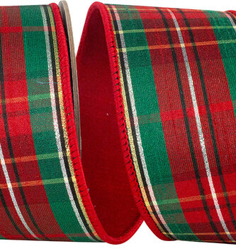 2.5" x 5 Yards Classic Plaid Two Sided Dupioni Wired Ribbon