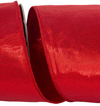 4" x 10 Yards Red Dupioni Two Sided Wired Edge Ribbon