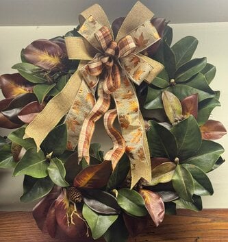 Custom Fall Magnolia Wreath w/ Pinecones & Bow