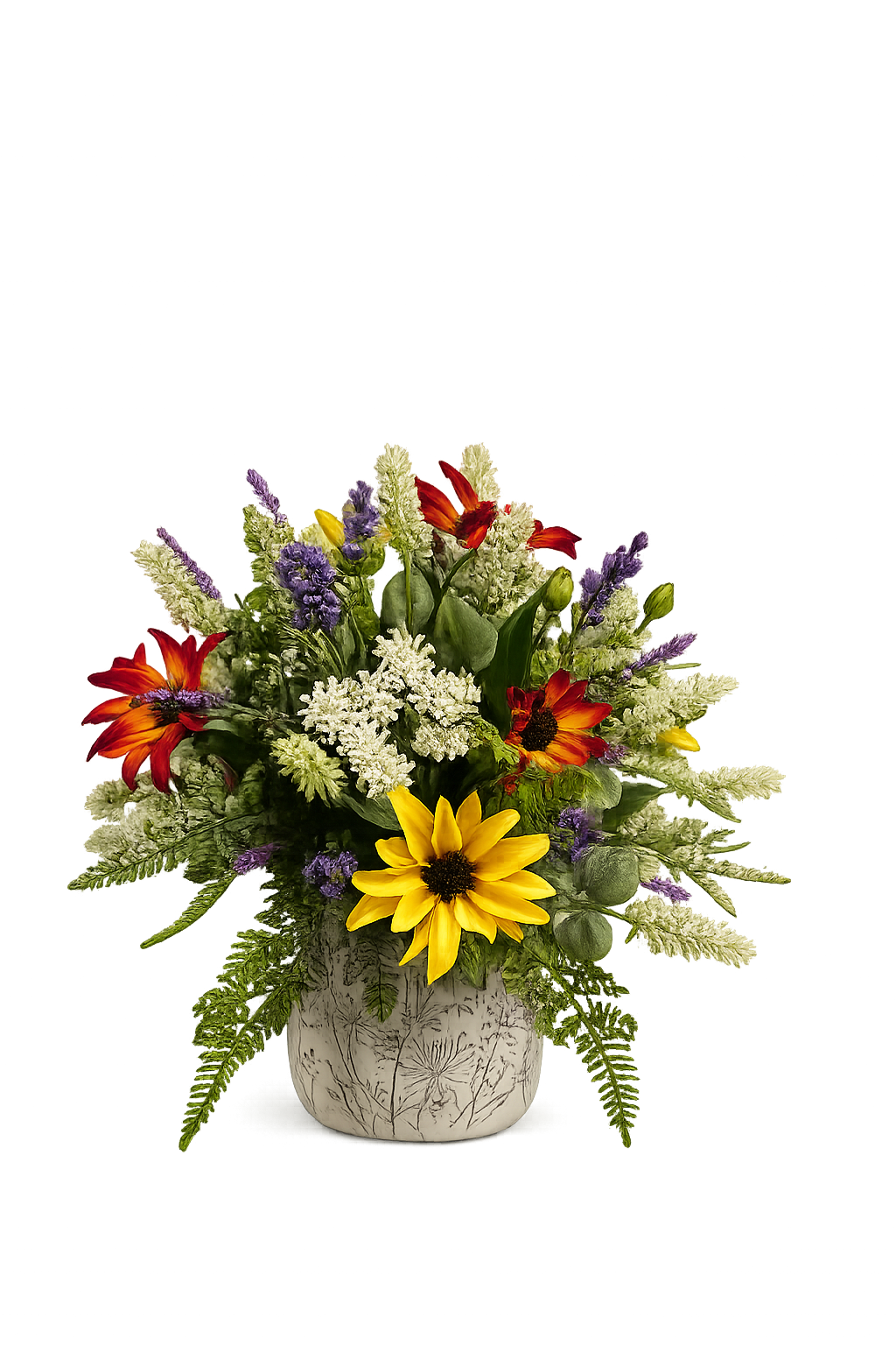 Custom Summer Wildflower Arrangement in Queen Annes Pot