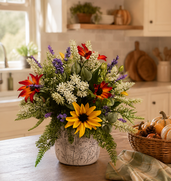 Custom Summer Wildflower Arrangement in Queen Annes Pot