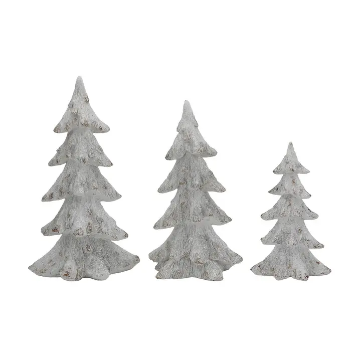 Set of 3 White Glistening Christmas Trees