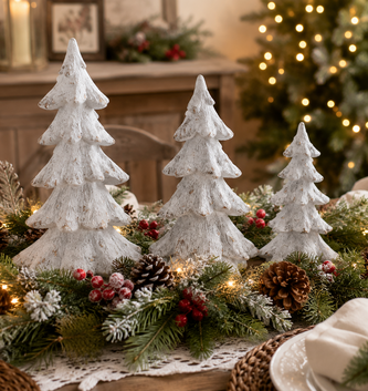Set of 3 White Glistening Christmas Trees