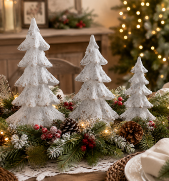 Set of 3 White Glistening Christmas Trees