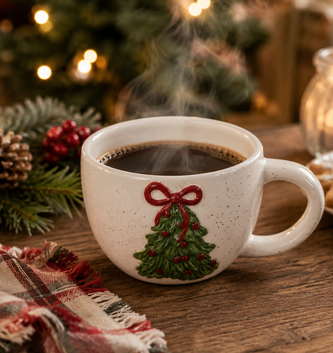 Ceramic Christmas Tree w/ Bow Mug