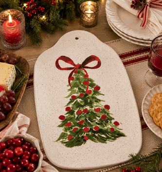 Ceramic Christmas Tree w/ Bow Serving Tray