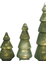 Set of 3 LED Green Glass Glitter Trees