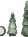Set of 3 LED Green Glass Glitter Trees