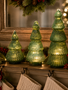 Set of 3 LED Green Glass Glitter Trees