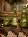 Set of 3 LED Green Glass Glitter Trees