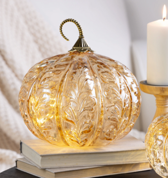 LED Glass Pumpkin with Petal Design (2 Sizes)