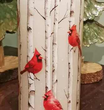 Red Cardinal on Birch Fountain Candle 4 x 8
