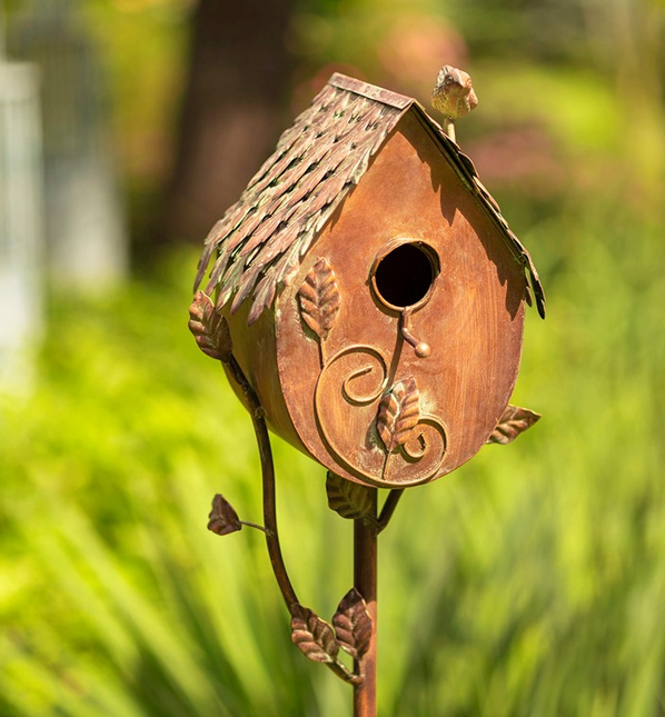 Copper Finish Powder Coated Iron Birdhouse Stake (5-Styles)