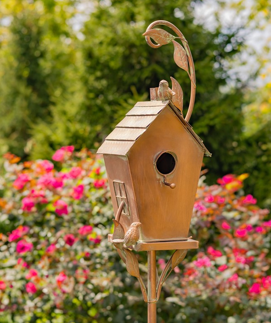Copper Finish Powder Coated Iron Birdhouse Stake (5-Styles)