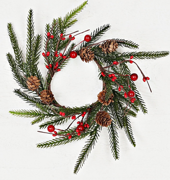 3.5" Norfolk Pine Red Berry Candlering